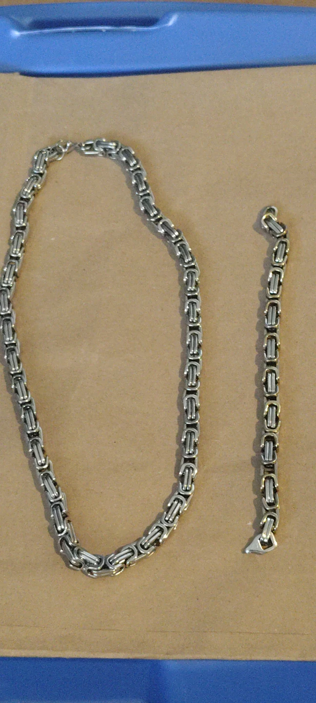 Stainless Steel Byzanine Chain Necklace and Bracelet Set