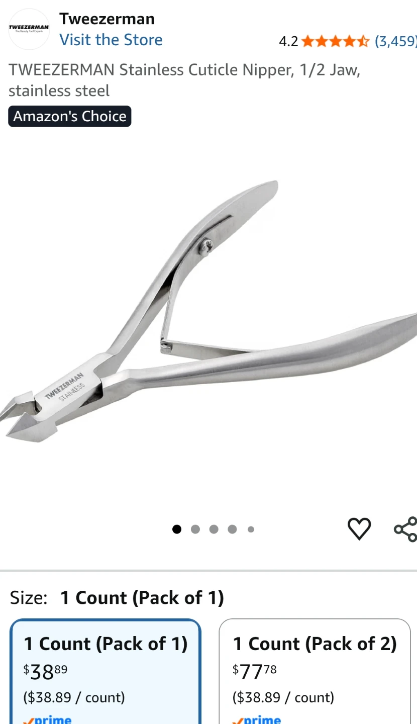 Tweezerman Stainless Cuticle Nipper, 1/2 Jaw