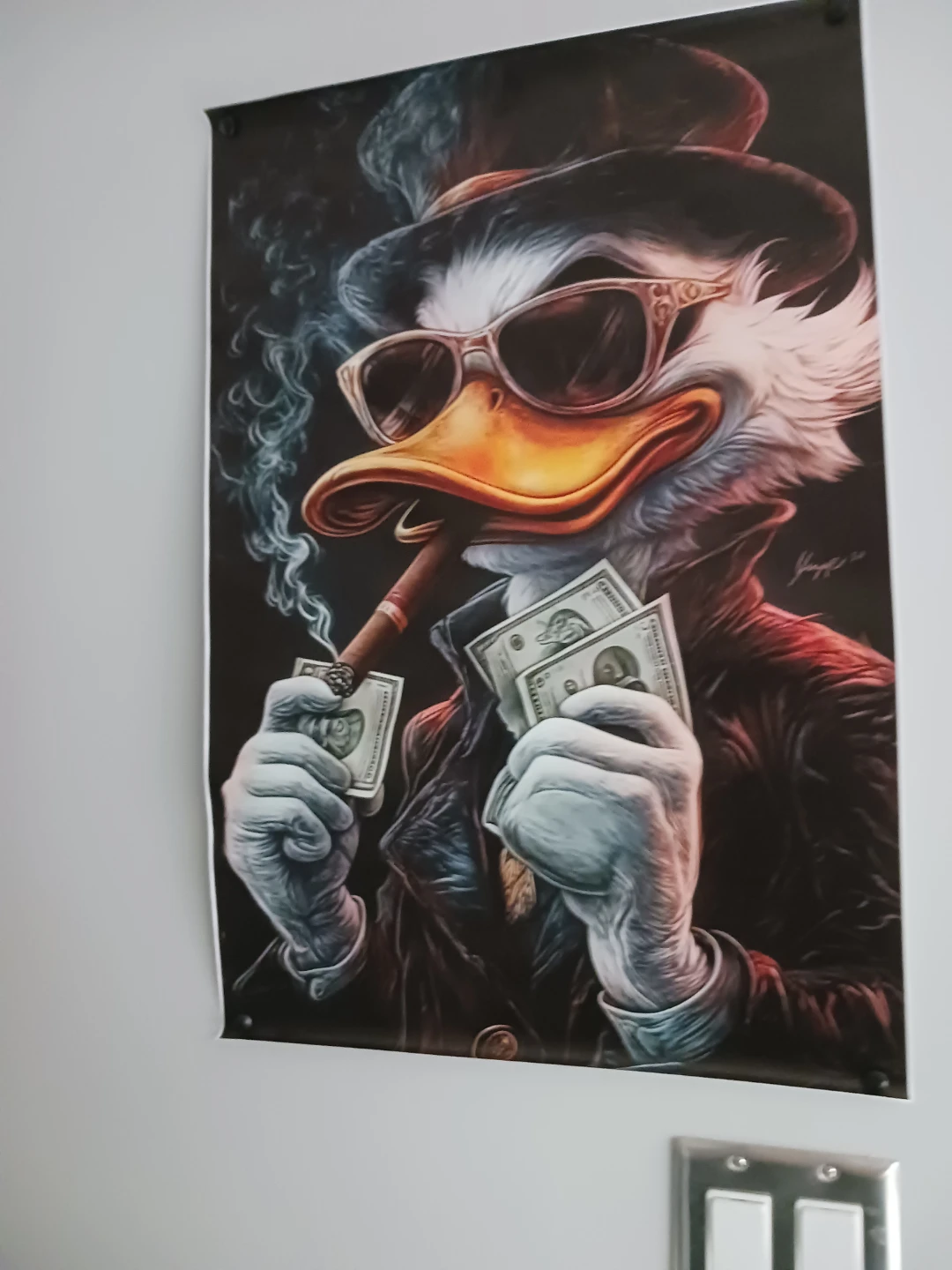 Funny Duck with Sunglasses and Money Poster
