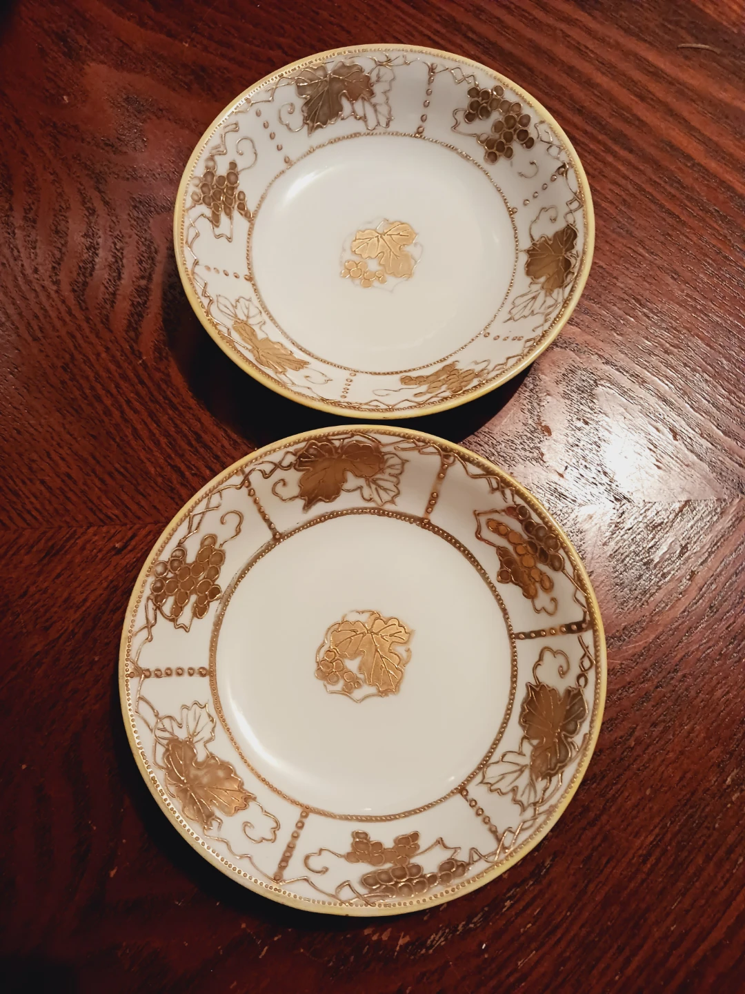 Nippon Hand Painted Gold Grape Saucers Set of 2