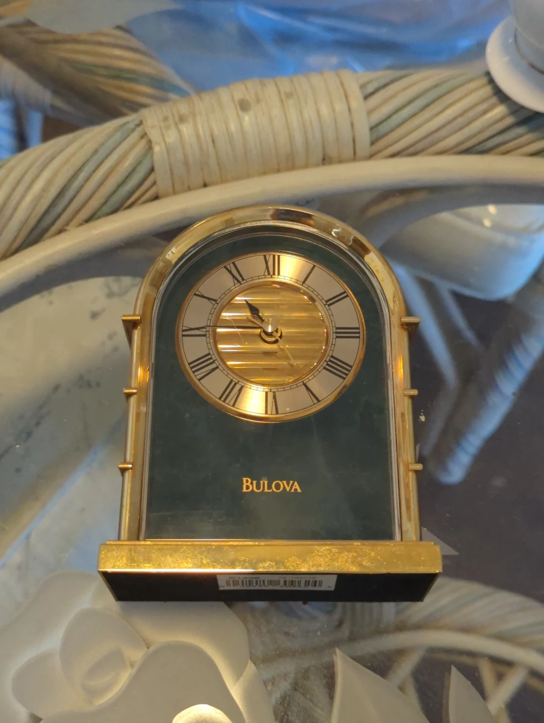 Bulova Archtop Jukebox Gold Green Mantle Shelf Desk Alarm Clock