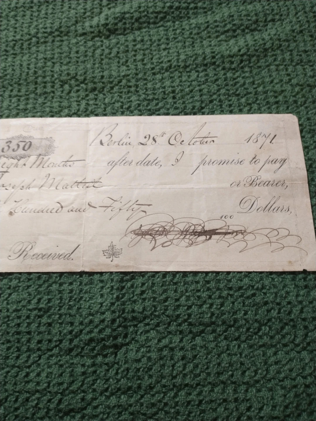 Nice Antique Promissory Note - Berlin, Oct 28, 1871 - photo 3