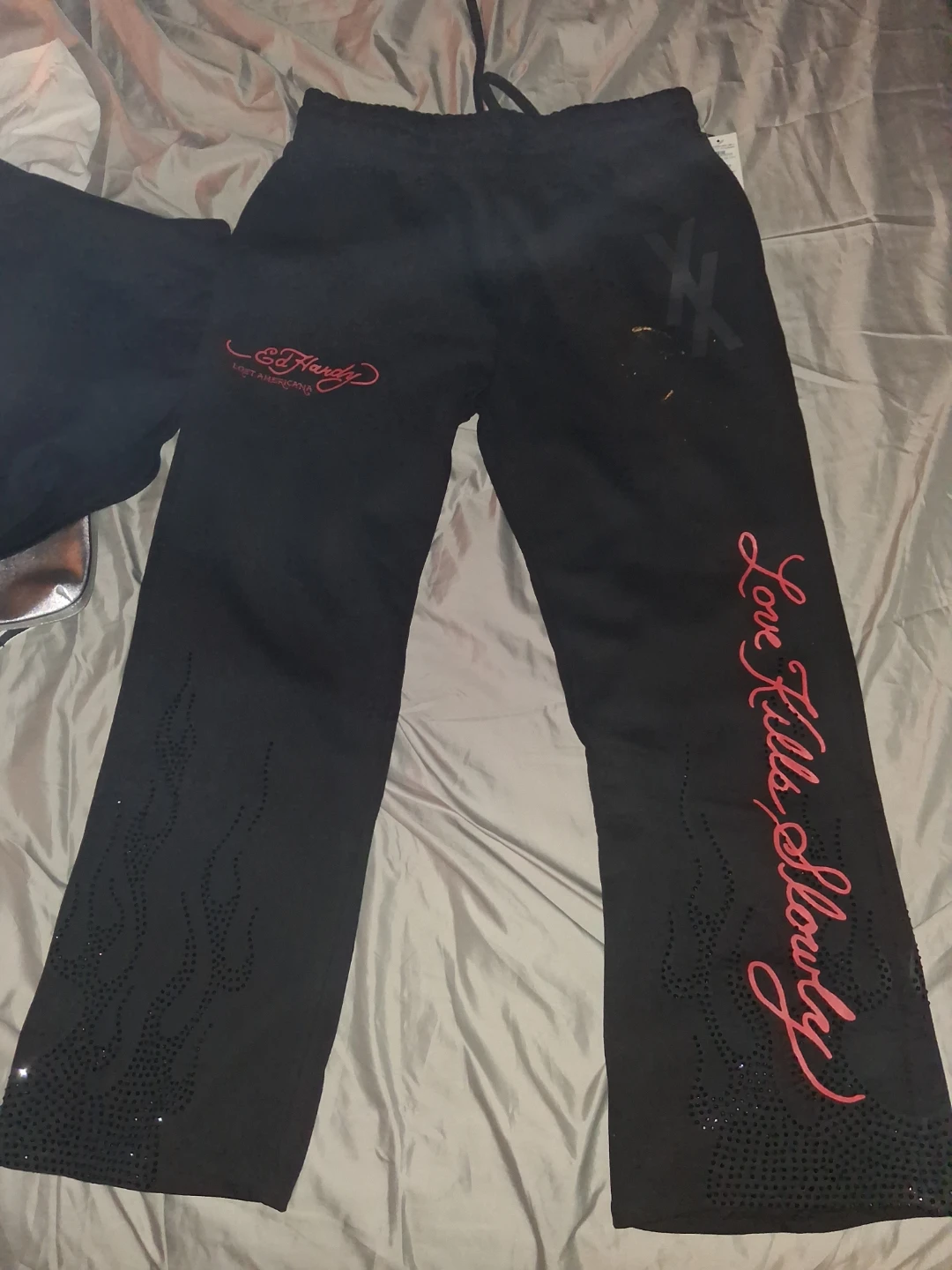 Ed Hardy "Love Kills Slowly" Flame Embellished Sweatpants