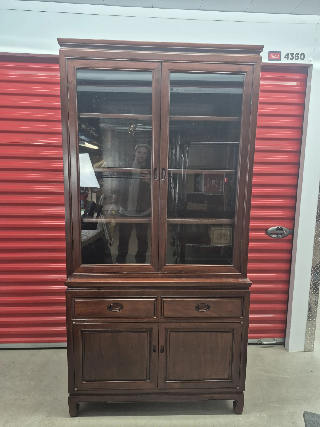 Wooden hutch with glass display doors Rosewood finish