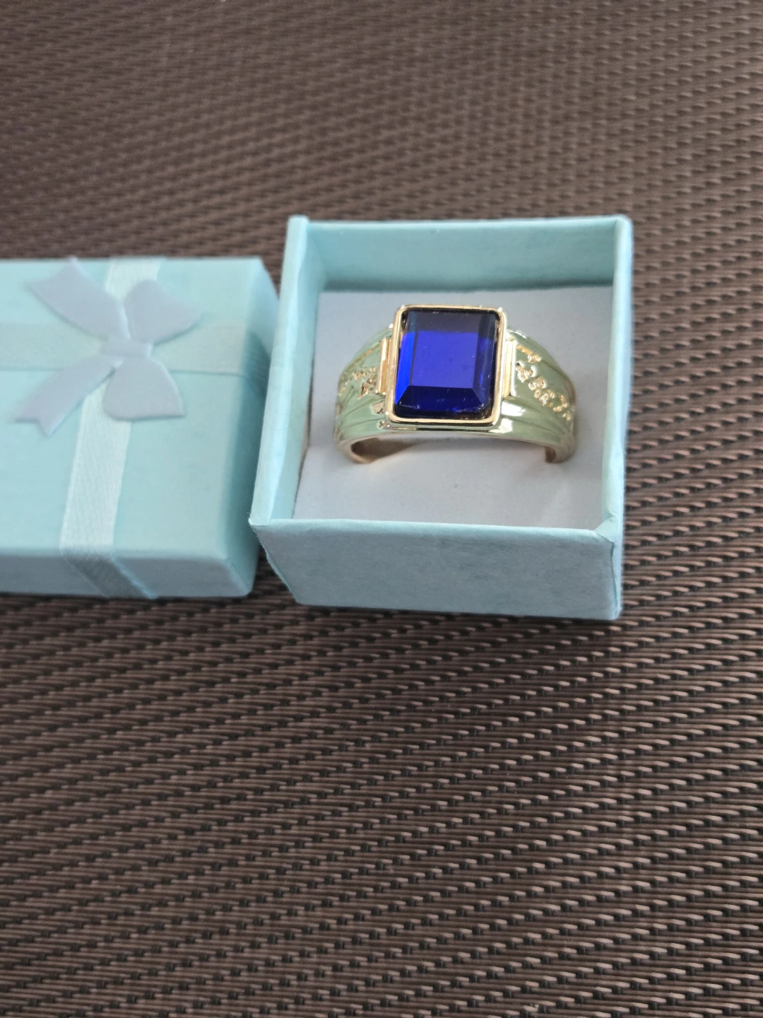 Gold-tone Statement Ring with Blue Gemstone