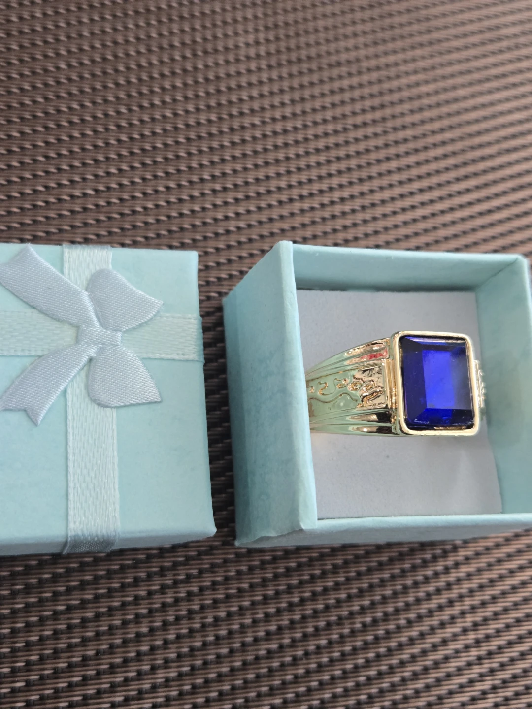 Gold-tone Statement Ring with Blue Gemstone - photo 2