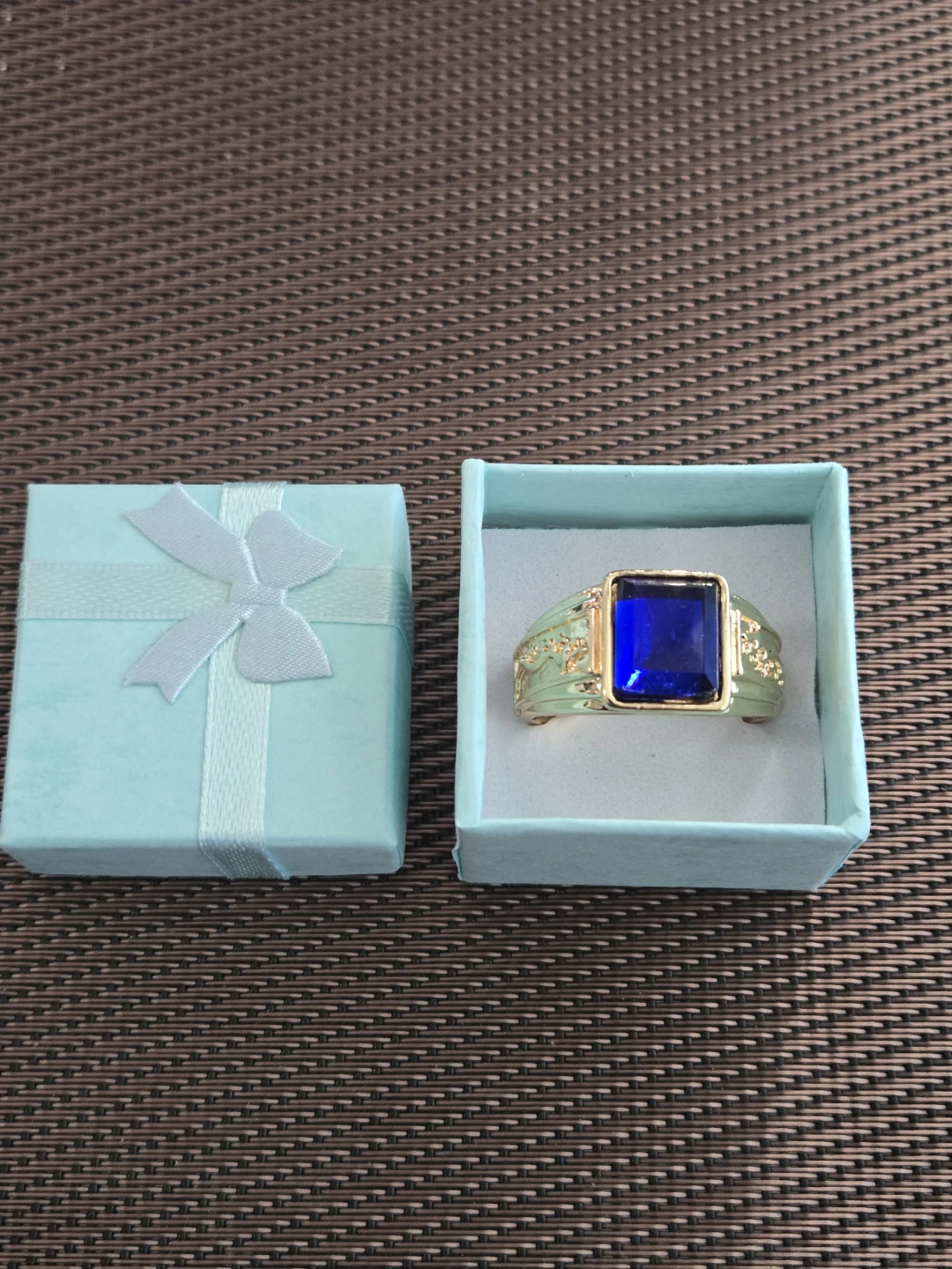 Gold-tone Statement Ring with Blue Gemstone - photo 3