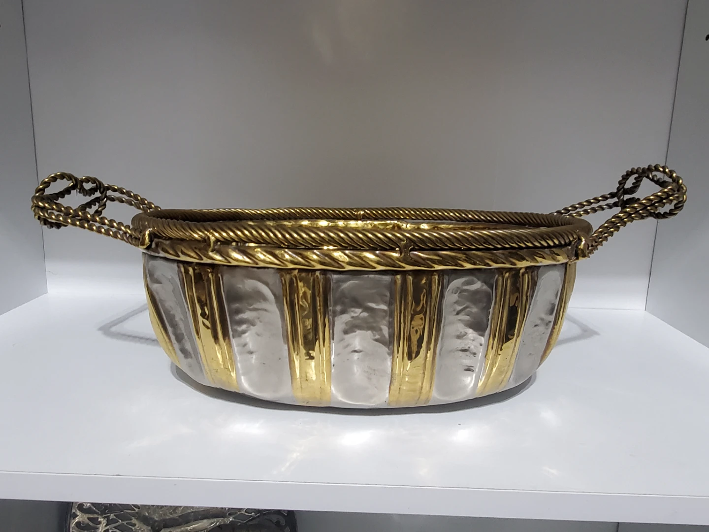 Decorative Brass & Silver Metal Basket with Handles
