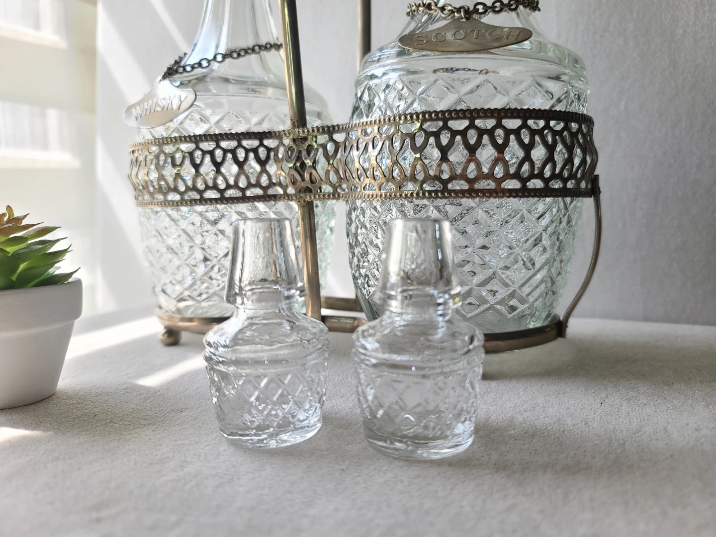 Vintage Cut-Glass Dual Decanter Set with Silver Caddy — $50 - photo 2