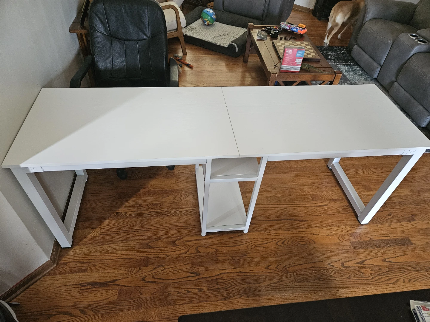 White Double Desk with Shelf
