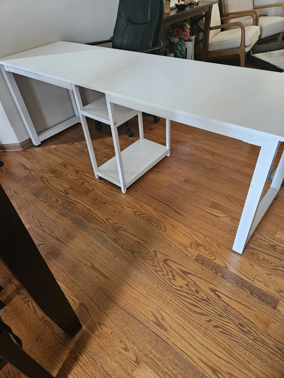 White Double Desk with Shelf - photo 3