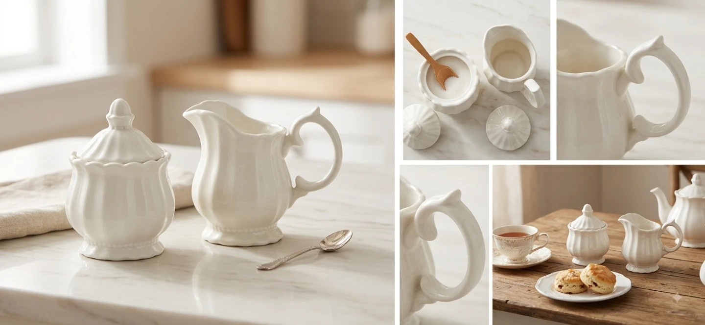 White Ceramic Creamer and Sugar Bowl Set - photo 2