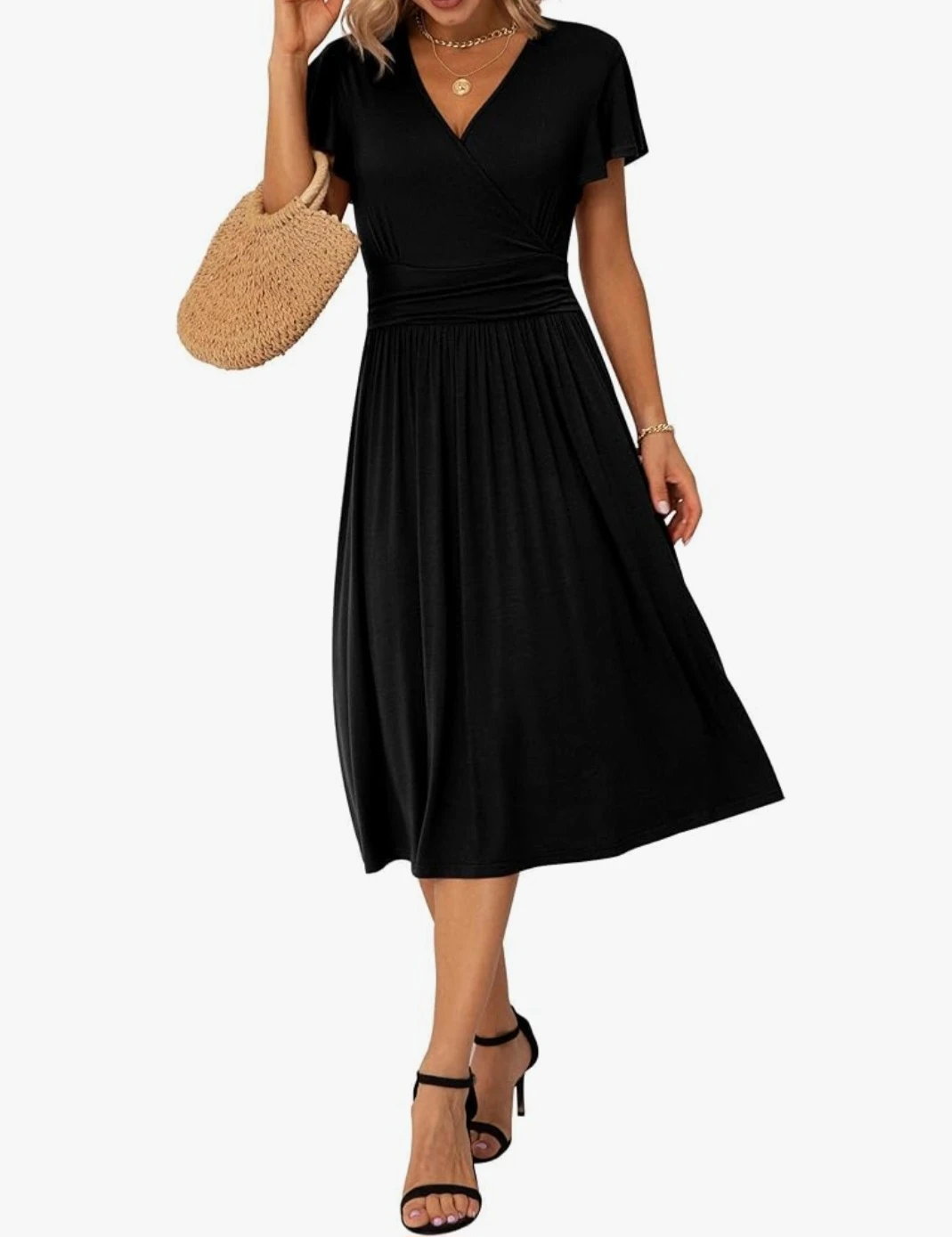 GRECERELLE Black Wrap V-Neck Dress Small - photo 5
