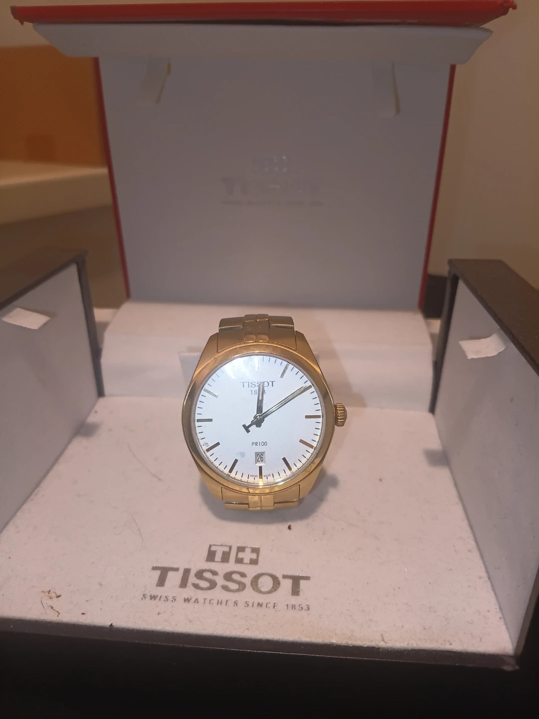 Tissot PR 100 swiss quartz gold - tone mens watch - box & papers