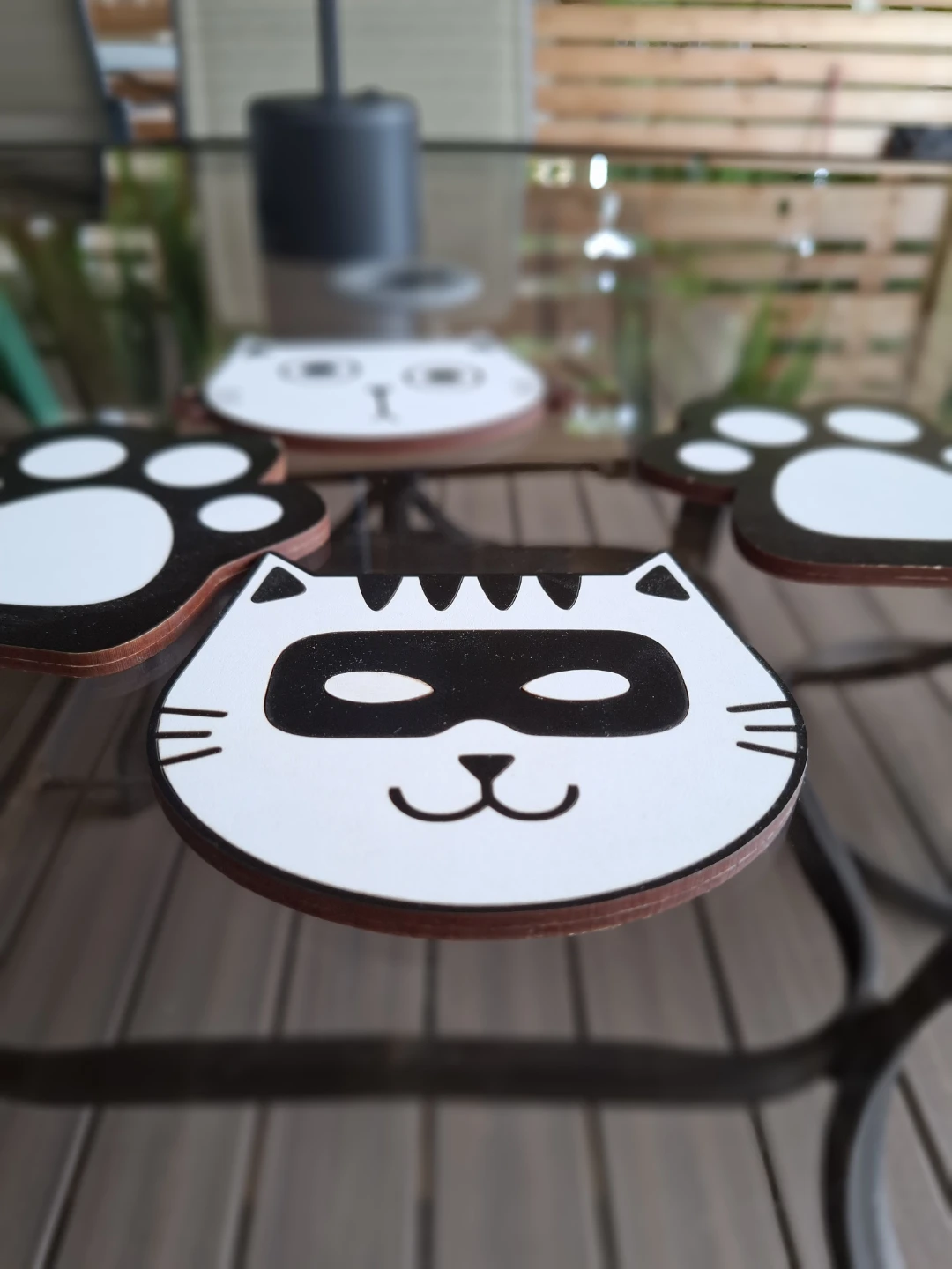 Fun cat and Paw Print Coasters - Set of 4