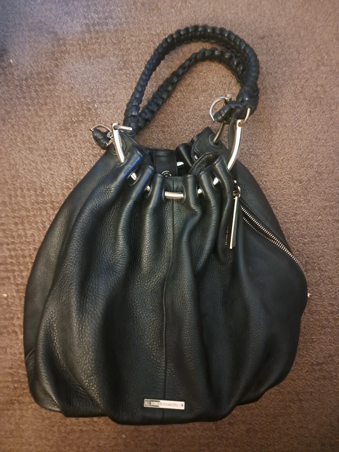 Vince Camuto Black Leather Hobo Handbag