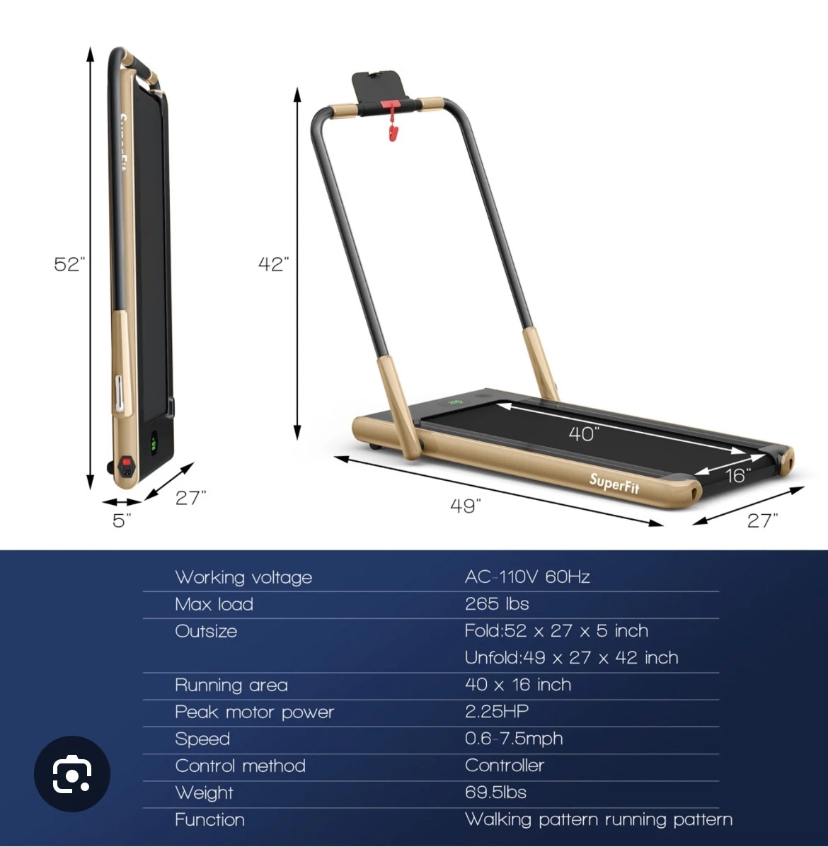 SuperFit 2-in-1 Folding Treadmill with Remote Control - photo 3