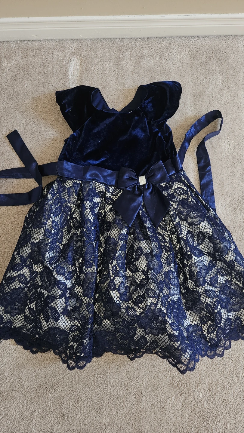 Jona Michelle Navy Velvet & Lace Dress