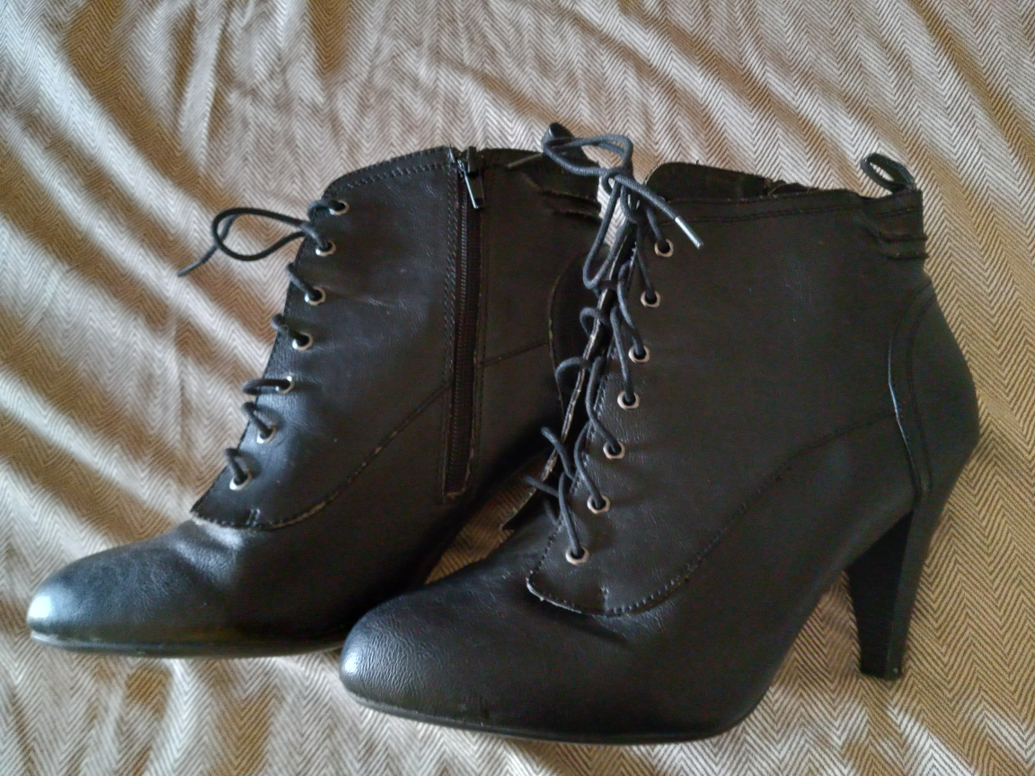 Black Lace-Up Heel Boots