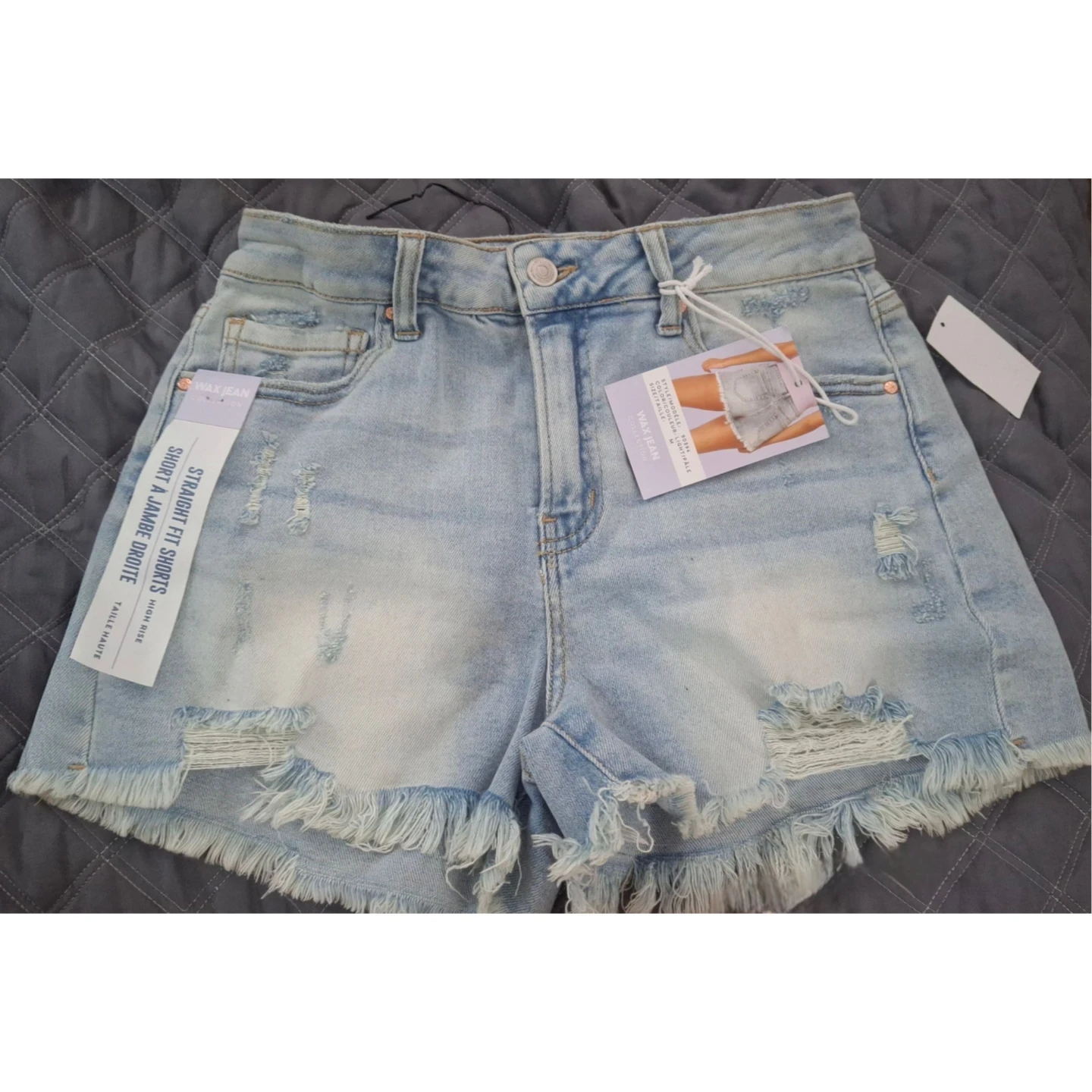 NWT High Rise Wax Jeans Straight Fit Distressed Denim Shorts