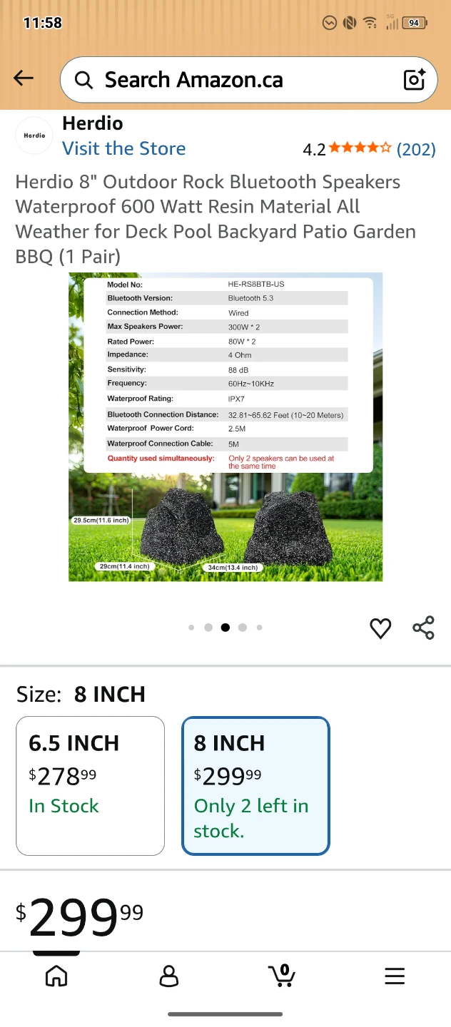 Herdio 8" Outdoor Rock Bluetooth Speakers (1 Pair)