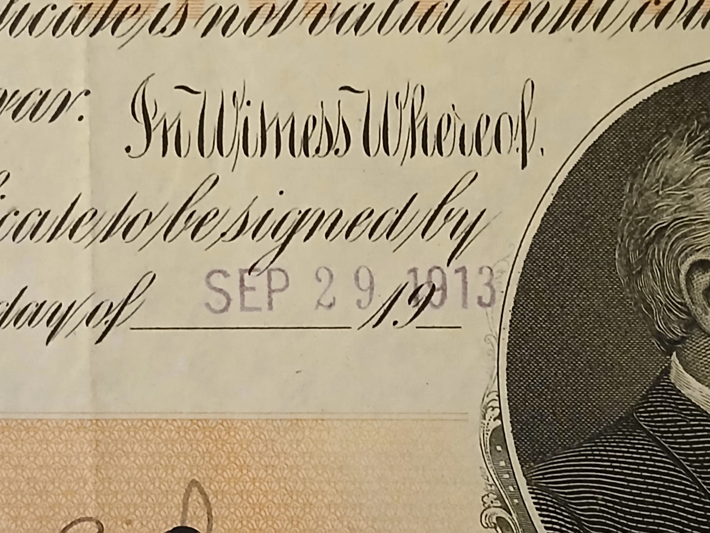 Old Pullman Railroad Stock Certificate Dated 1913 - photo 2