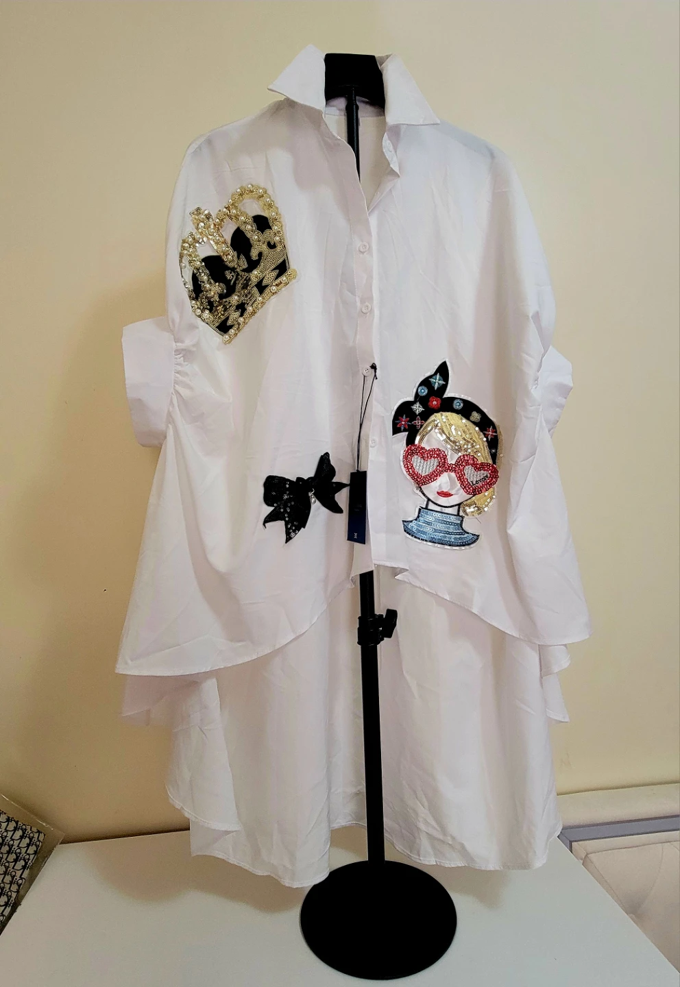 White Button-Up Shirt with Embellishments