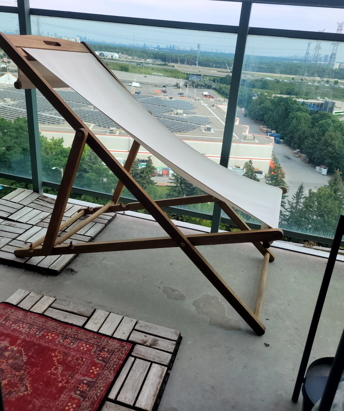 2 Wooden deck chairs with white canvas