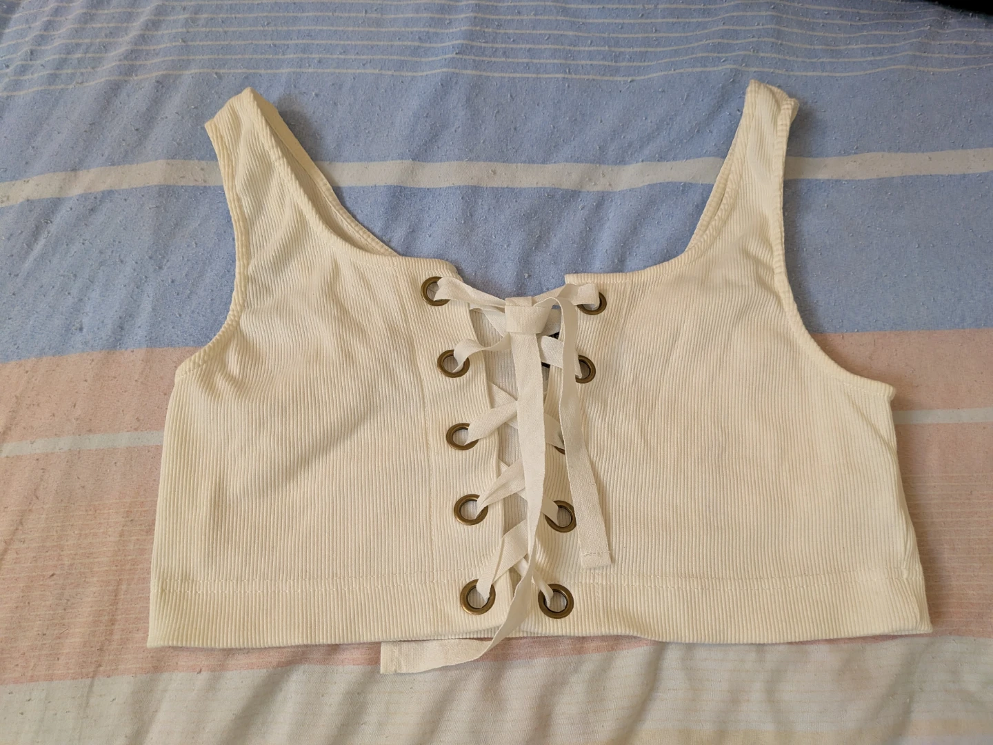White Lace-Up Crop Top