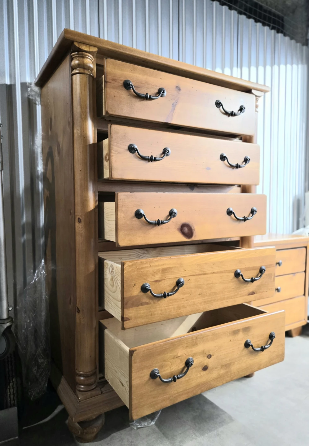 Solid Pine 5-Drawer Tallboy and 3-Drawer Nightstand Set - photo 3