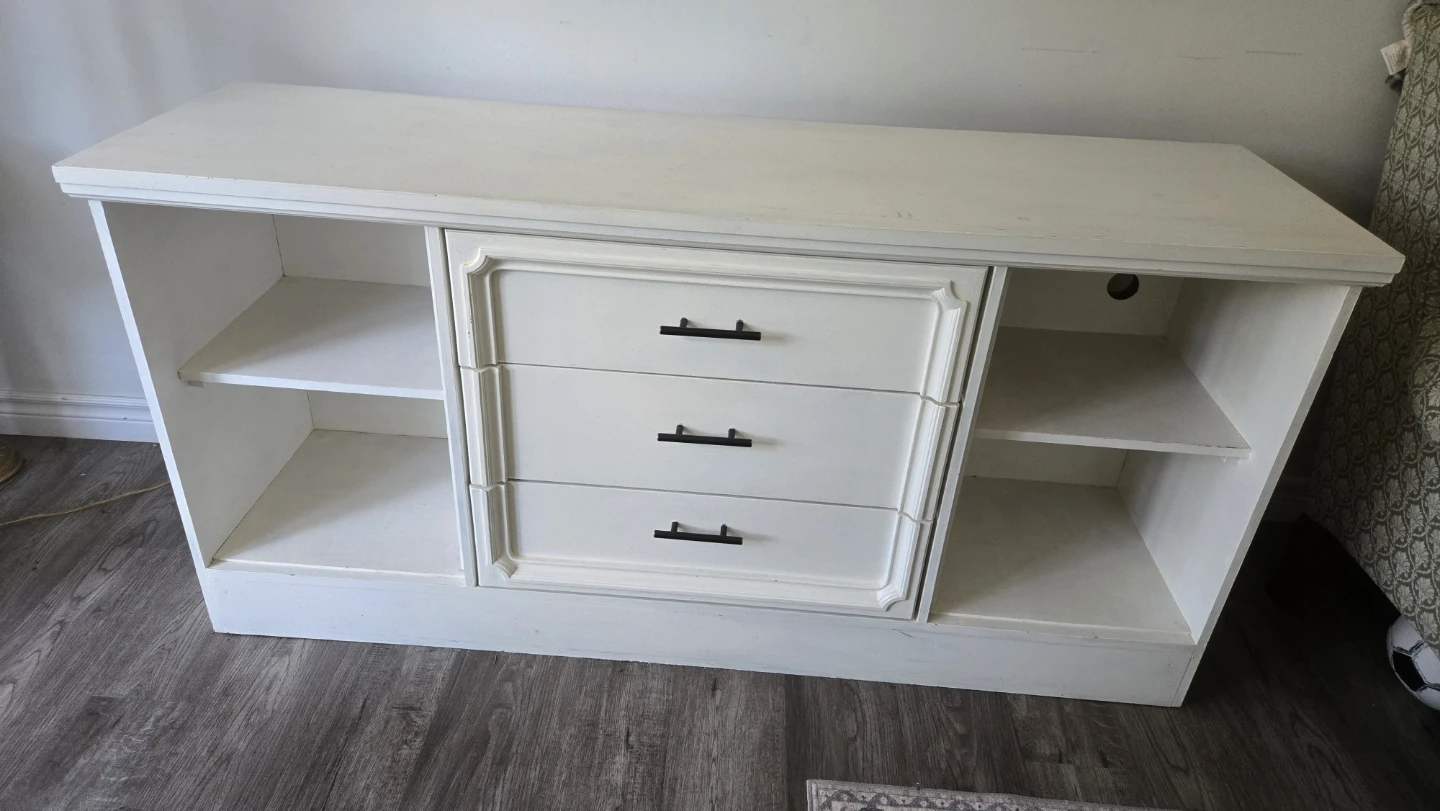 White Media Console with 3 Drawers and Shelves