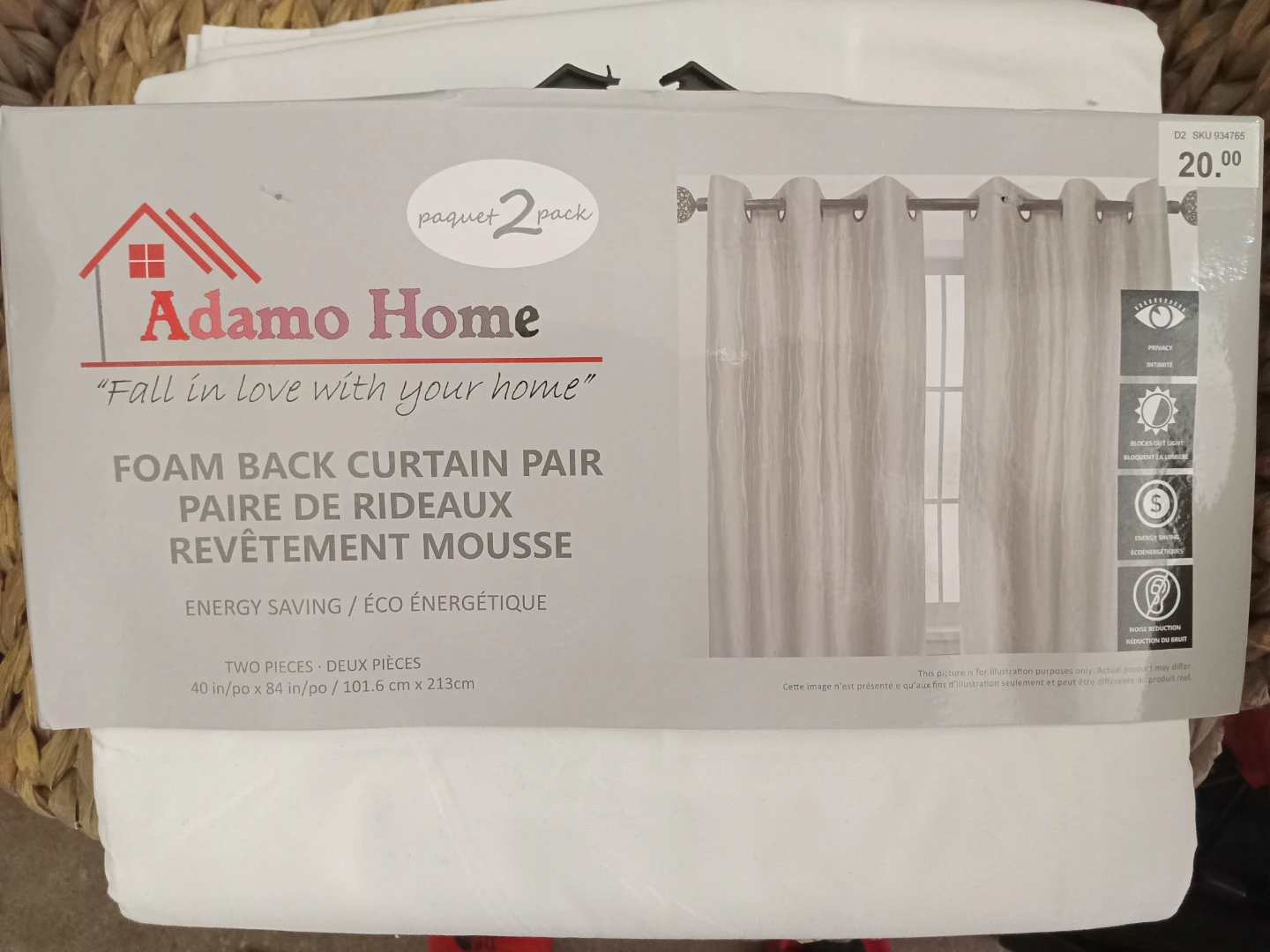 Adamo Home Foam Back Curtain Pair - White