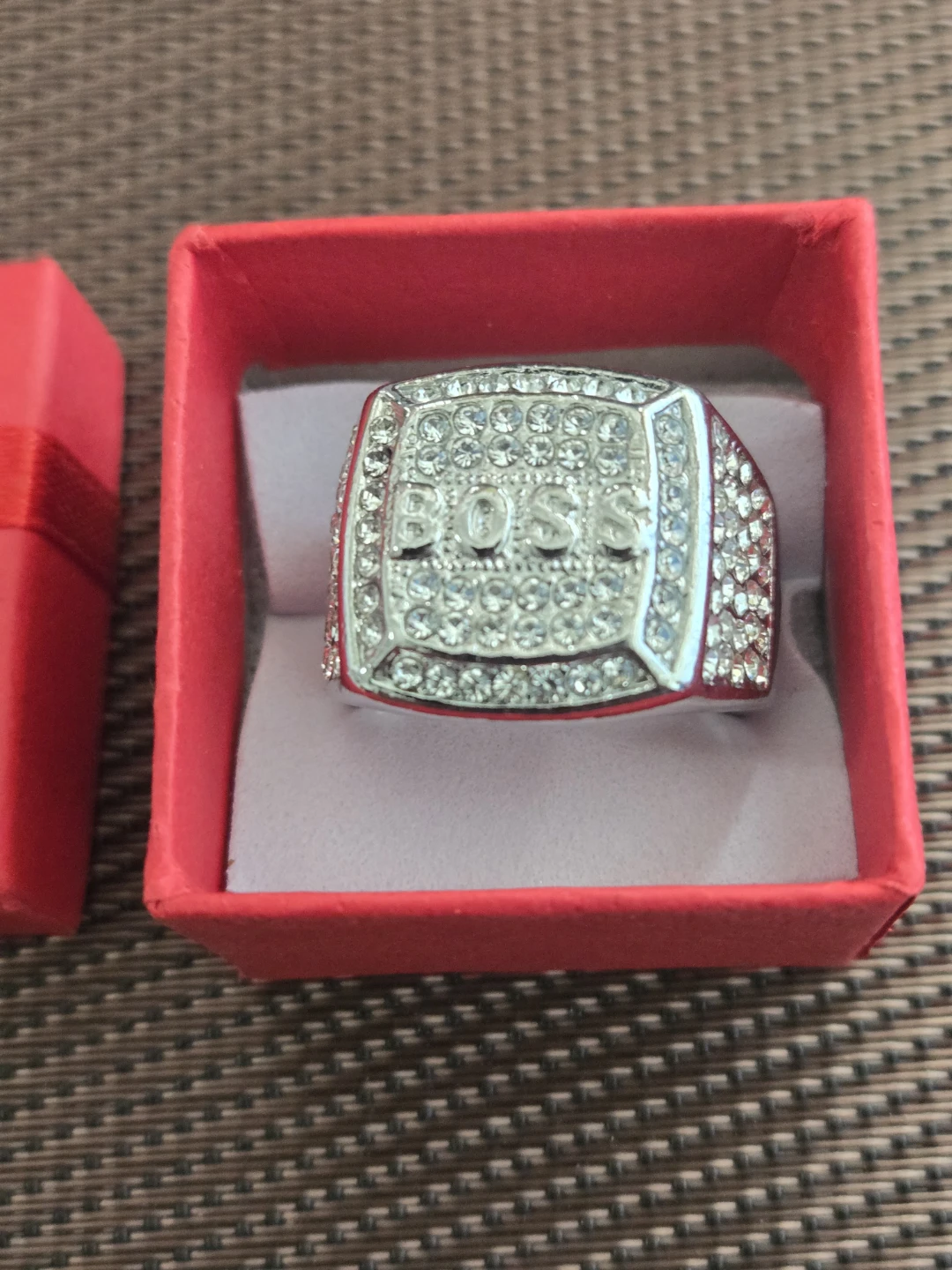 Rhinestone 'BOSS' Ring with Box