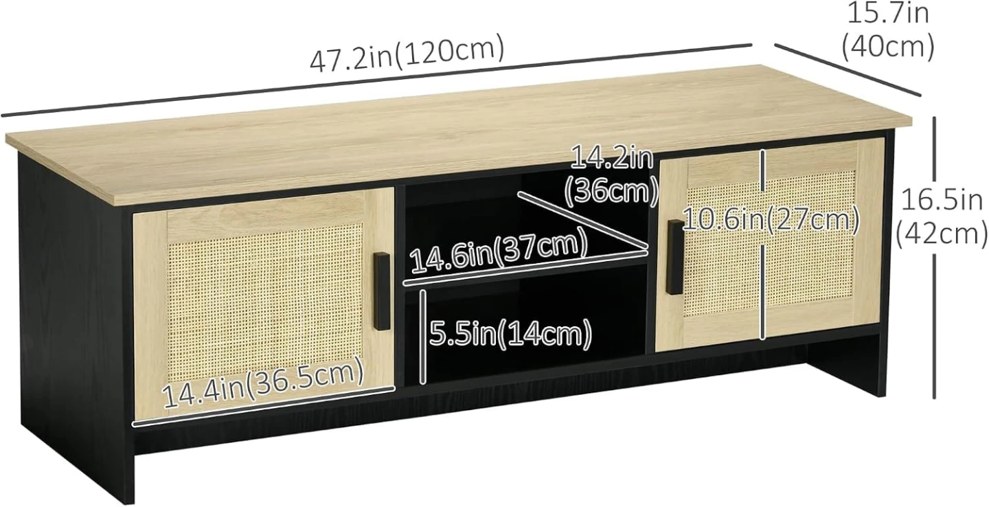 HOMCOM Boho TV Stand , TV Console Table with 2 Storage Shelves. - photo 3