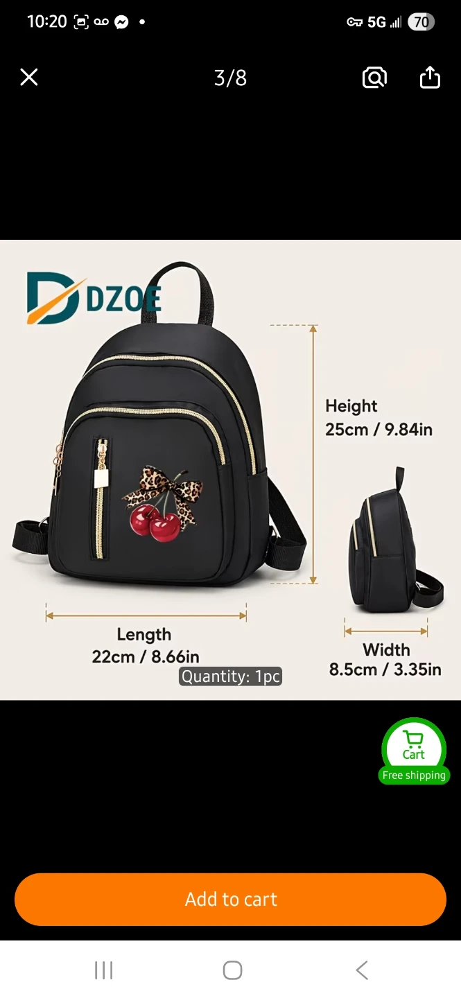 DZoe Black Mini Backpack with Cherry Design - photo 3