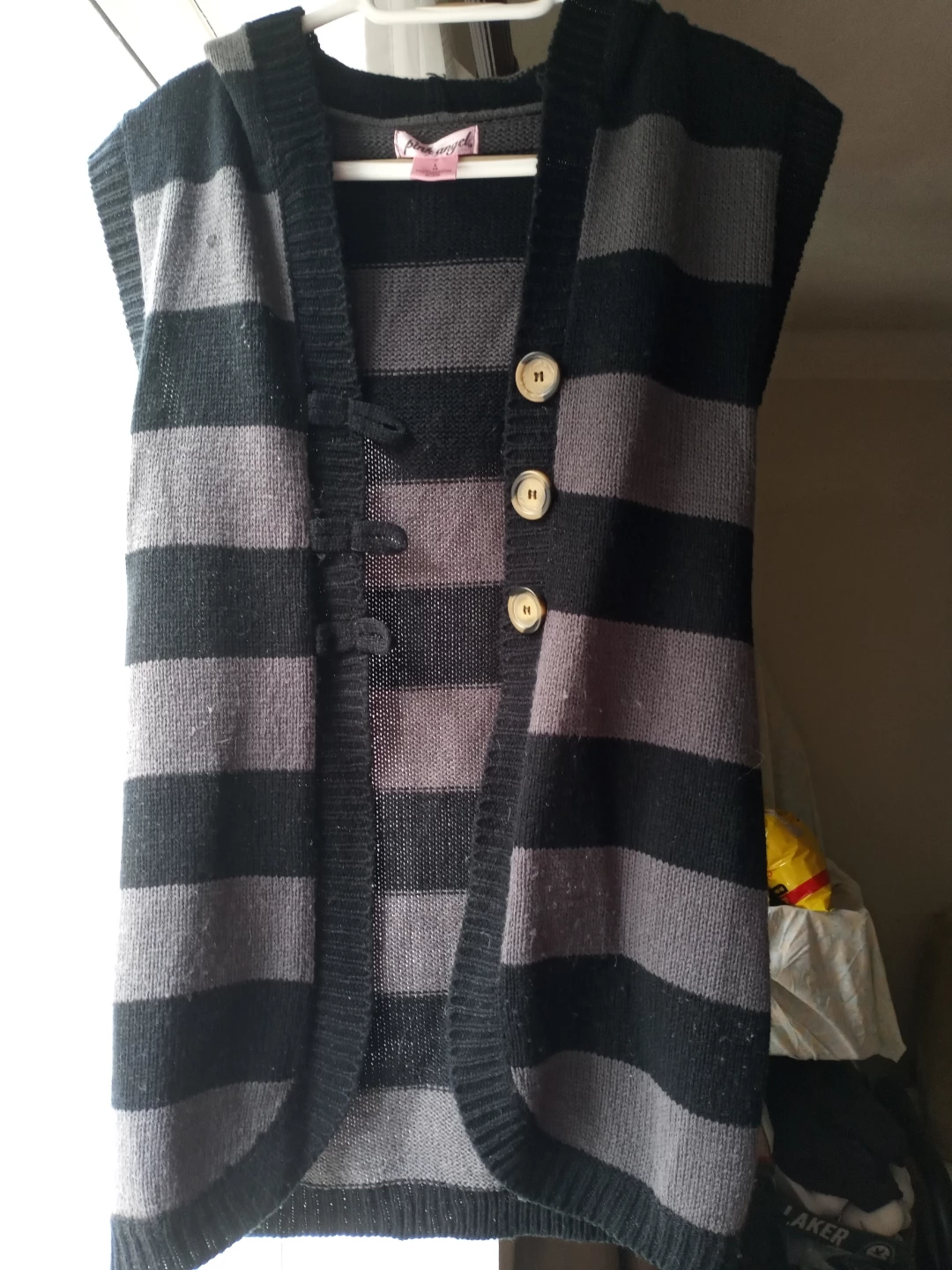 Pink Angel Striped Hooded Vest Size 14 medium