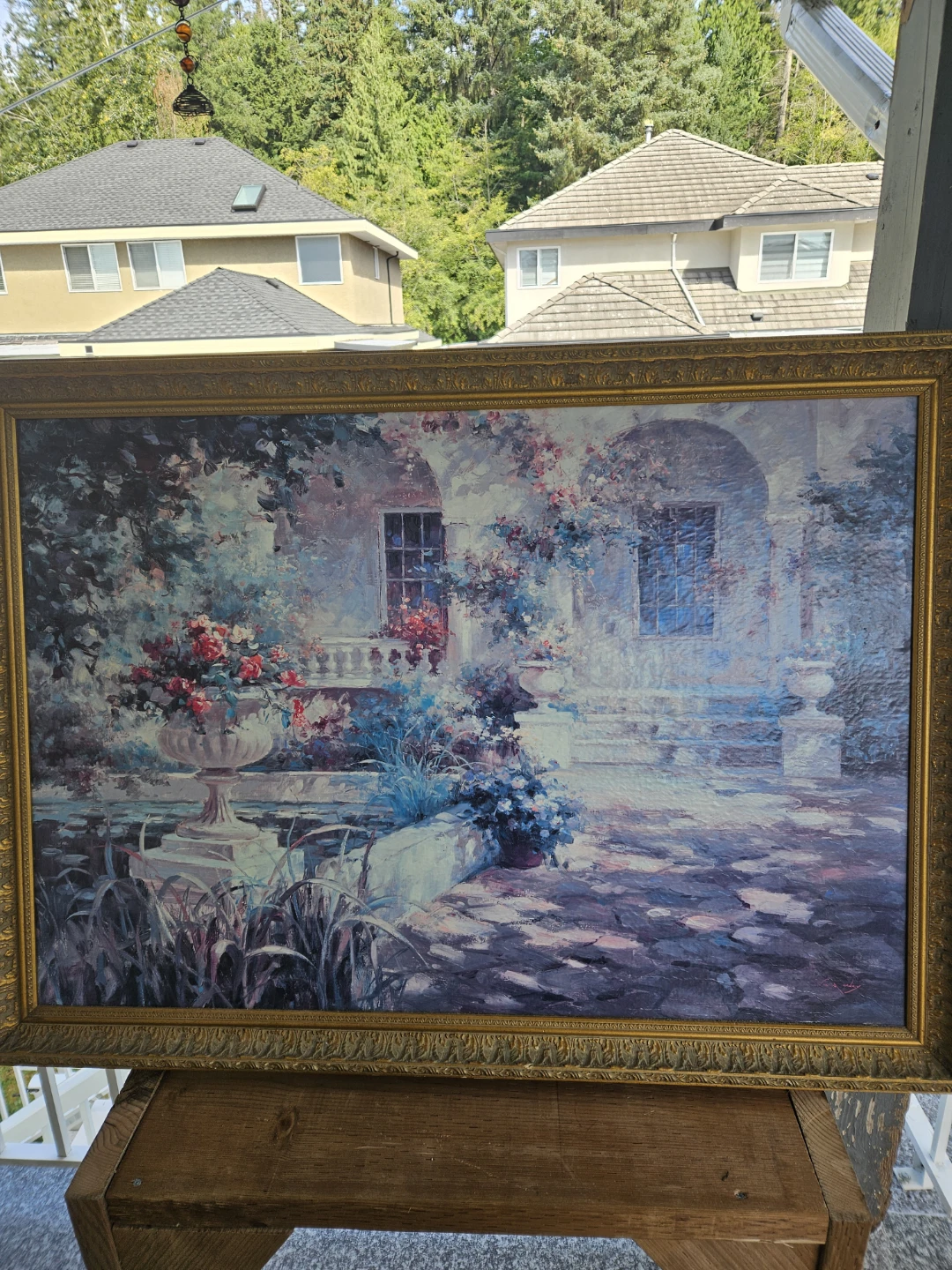 Framed Painting of a Garden Courtyard