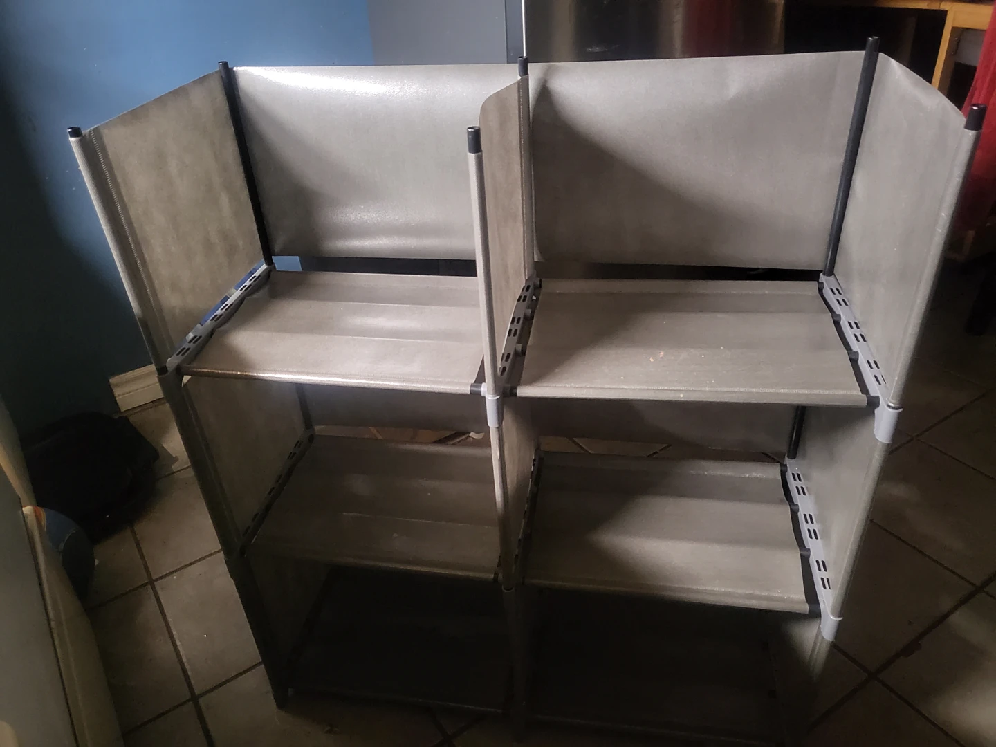 Grey multi-tier fabric storage shelf