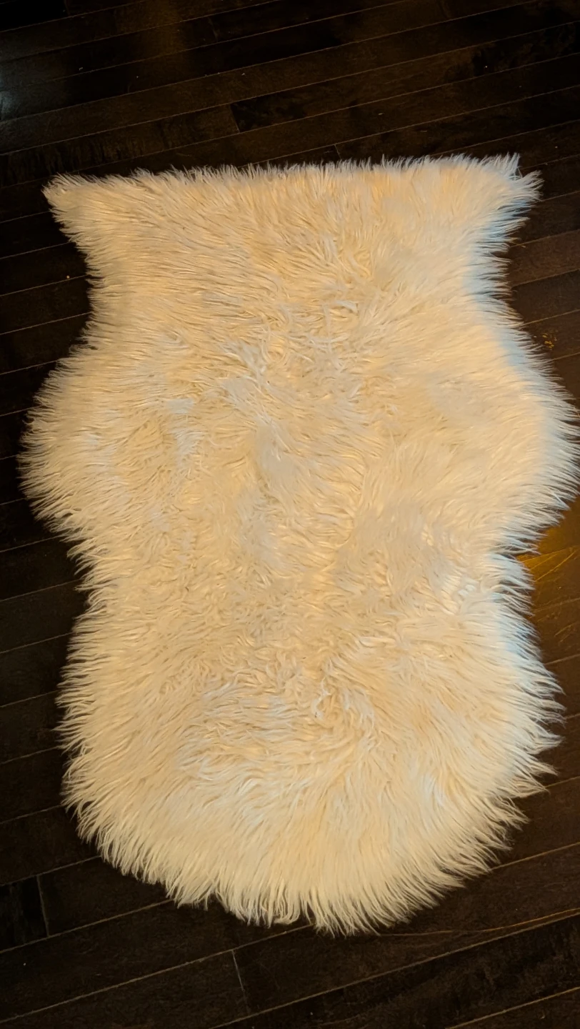Cream Faux Fur Rug, 3' long