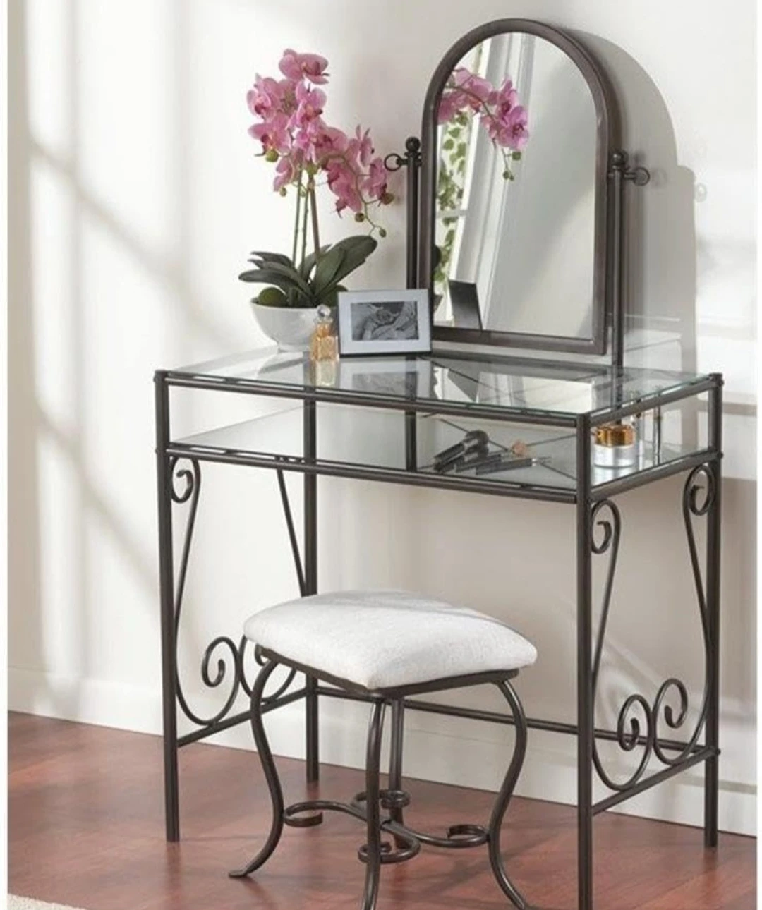 Furniture Metal Vanity Set with Stool - photo 2