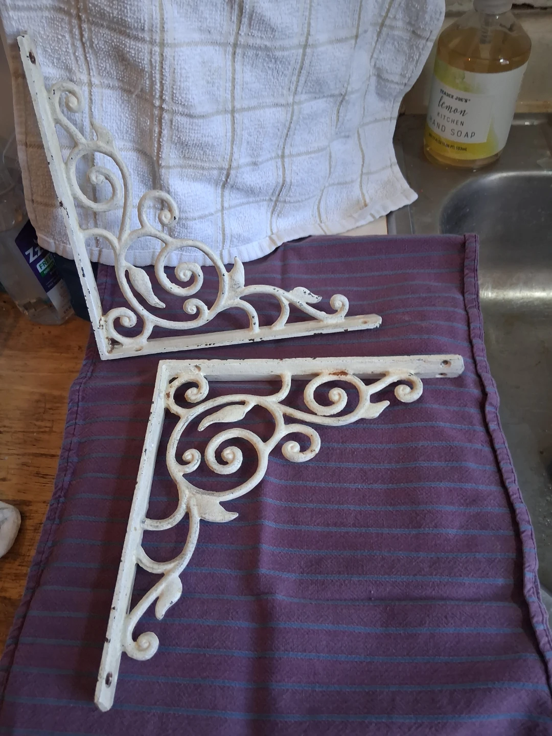 Vintage Ornate White Metal Shelf Brackets (Set of 2)