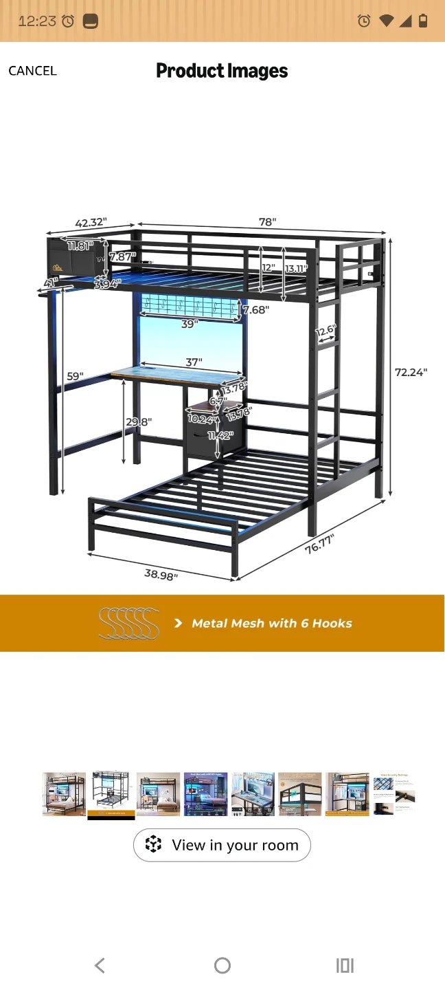 Black Metal Loft Bed with Desk - photo 2