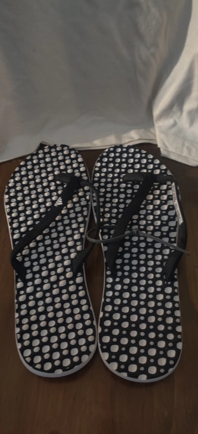 Adidas Flip Flops - Black with White Dots