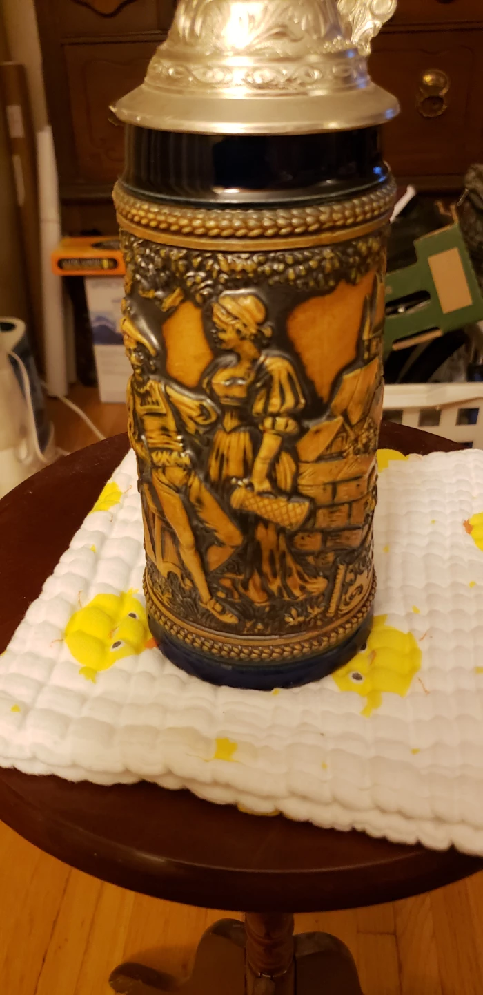 Vintage Ceramic Beer Stein with Pewter Lid - photo 2