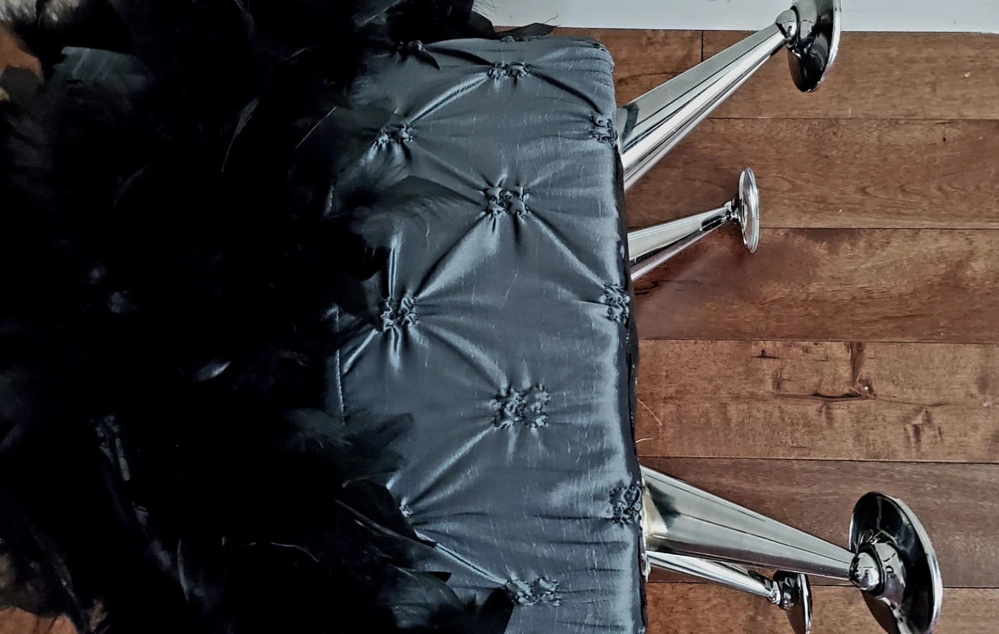 Vintage Black Ostrich Feather Foot Stool - photo 3