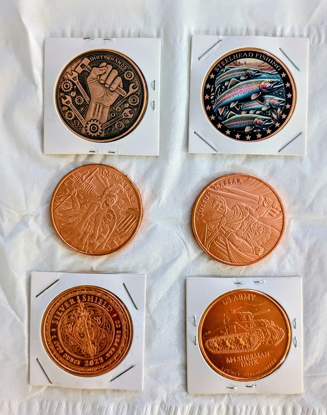 Lot of 6 Assorted .999 Fine Copper Rounds