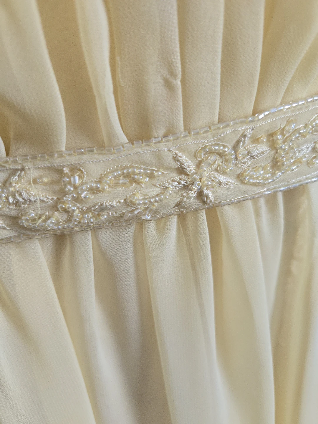 Light Yellow Chiffon Empire Waist Beaded Dress - photo 3
