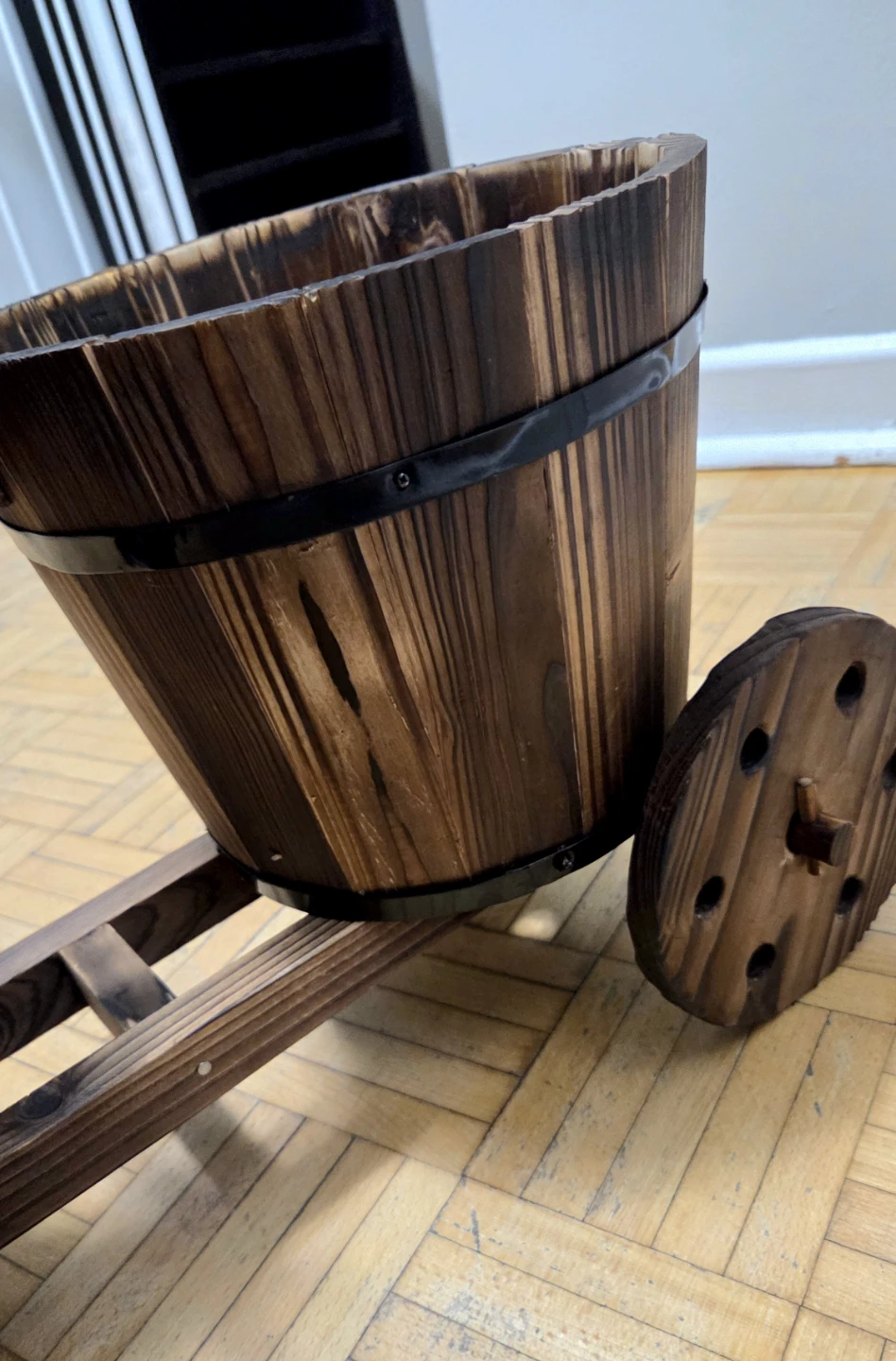 Rustic Wooden Bicycle Barrel Planter Garden/Patio Décor *new - photo 3