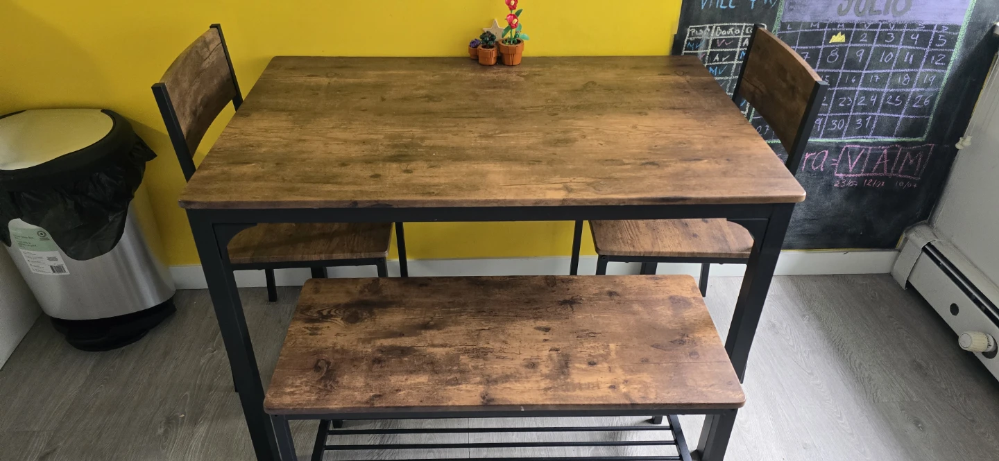 Wood and Metal Dining Set with Bench - photo 3