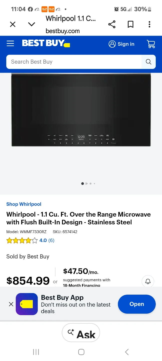 Whirlpool 1.1 Cu. Ft. Over the Range Microwave - photo 5